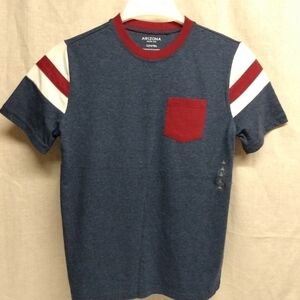 Arizona Jeans Boy T-shirt, sz L, Navy Burgundy 60% cotton 40% polyester,NWT